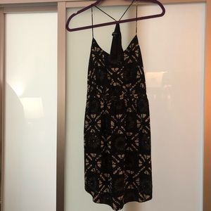 Madewell black dress with grey and tan pattern